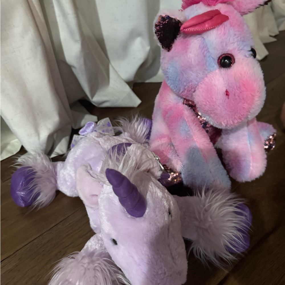 Perfect Details Pink and Purple Stuffed Unicorn and Dinosaur